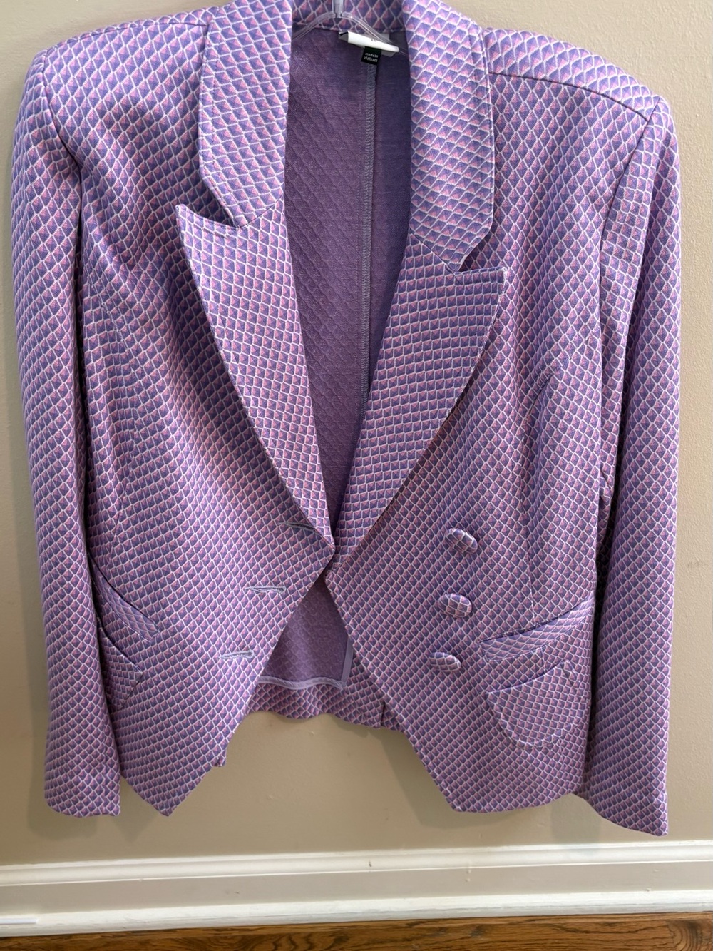 CAbi Lavender Geometric Textured Notch-Lapel Blazer